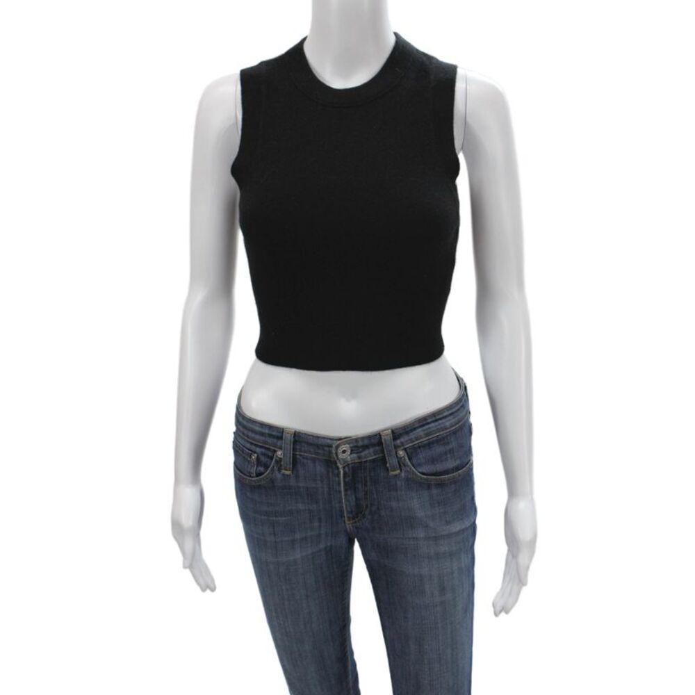 Alice + Olivia Women Black Cropped Cashmere Mock Neck Tank Sleeveless Size S